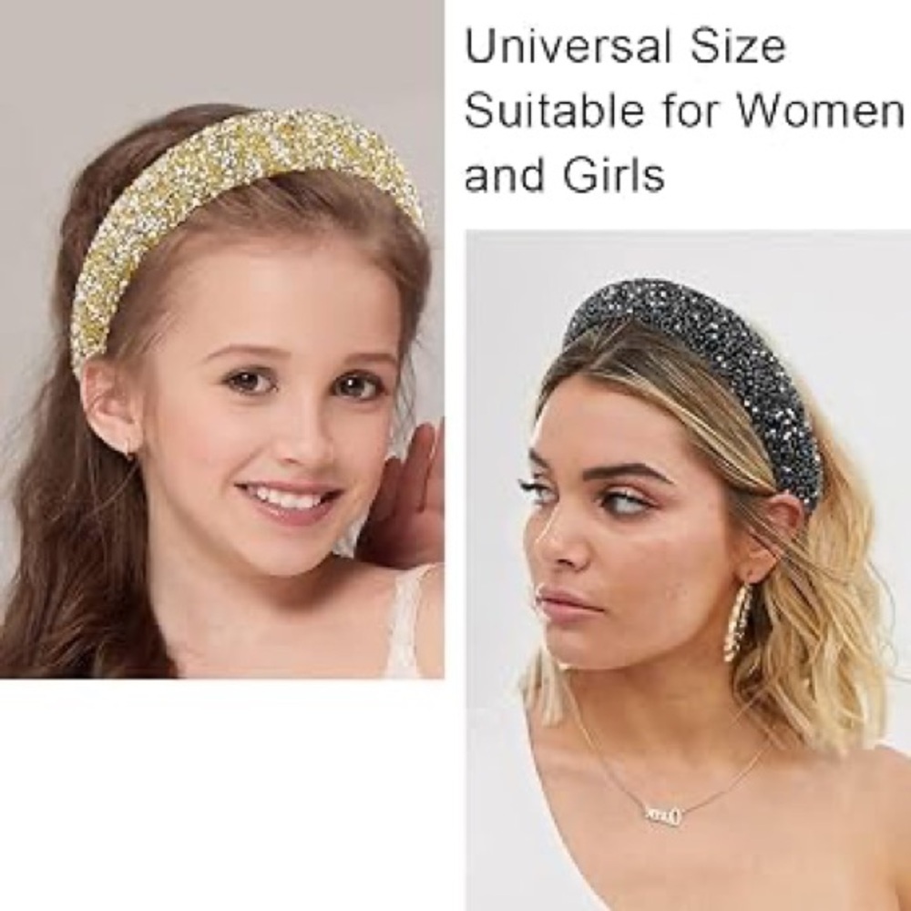 2pcs Rhinestone Headbands Women Sparkly Bling Headbands Black and Multicolor - Picture 3 of 13